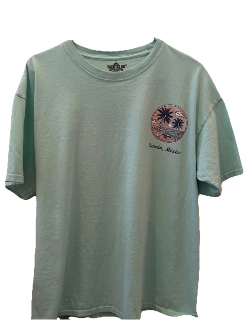 Yacht Club Cancun Mexico  T-Shirt Top Sz XL Men’s Unisex Turquoise Palms Beach
